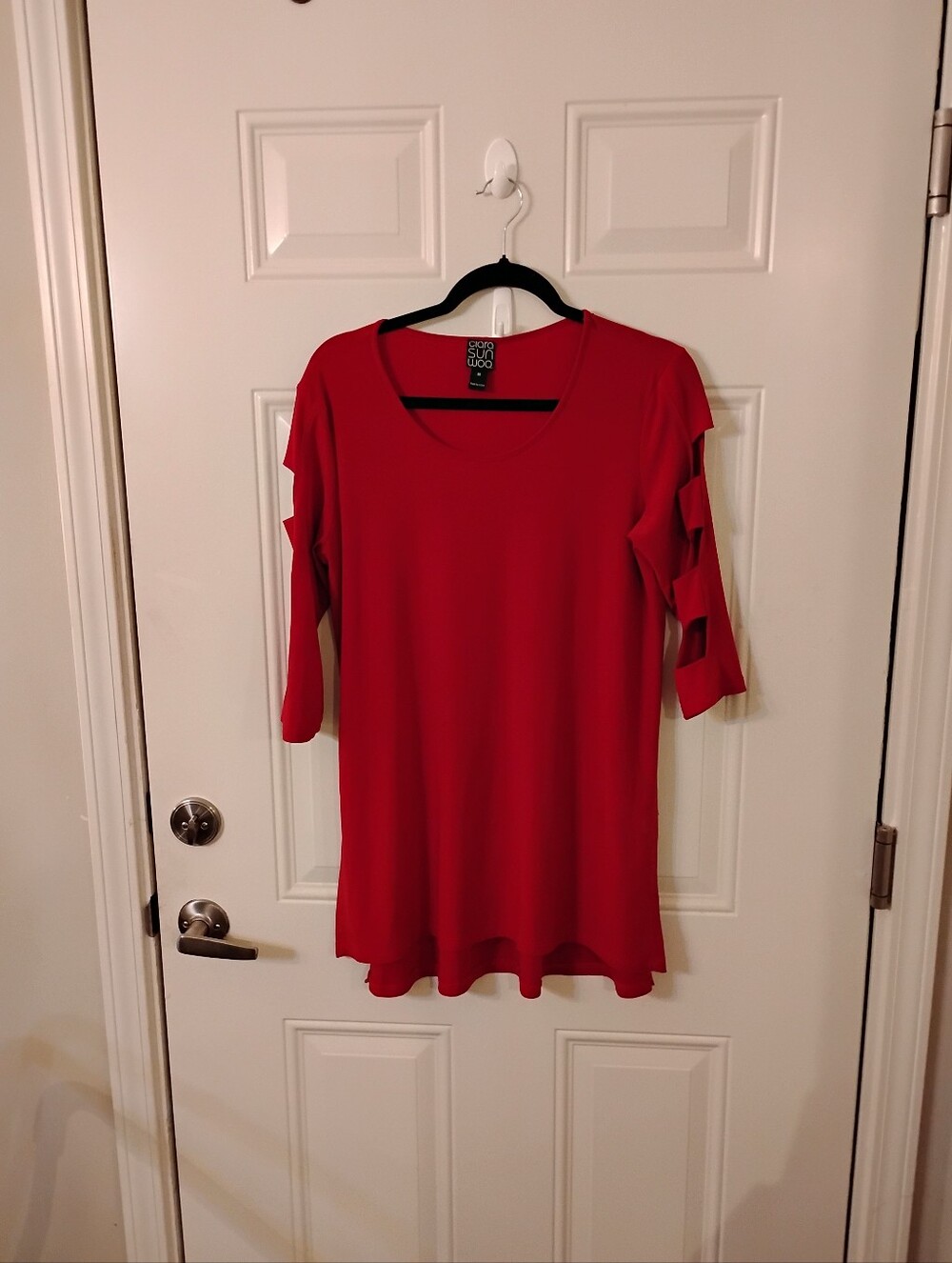 Clara Sun Woo Red Tunic with Cutout Sleeve Detail